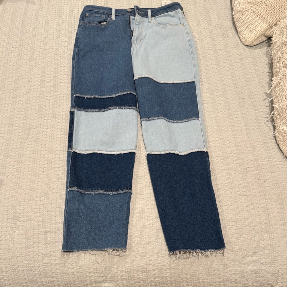 Hollister Blue Straight Leg Jeans with Patchwork Design